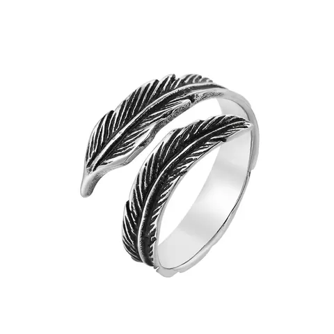 Anillo De Pluma Vintage De Acero Inoxidable Diseño Abierto Ajustable Estilo Gótico Para Hombres Mujeres