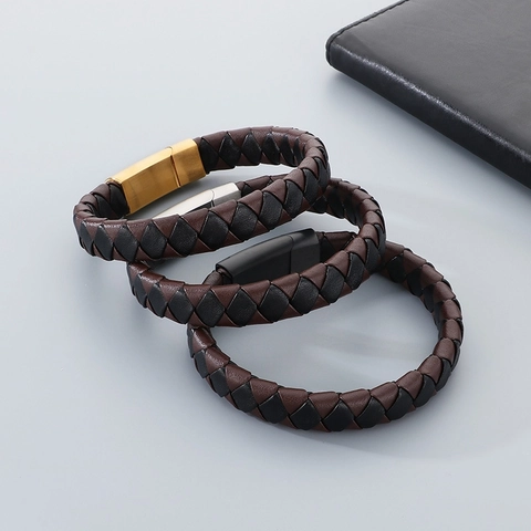 Pulsera De Cuero Trenzado Para Hombre Pulsera De Microfibra Cierre Magnético De Acero Inoxidable Joyería De Moda Clásica