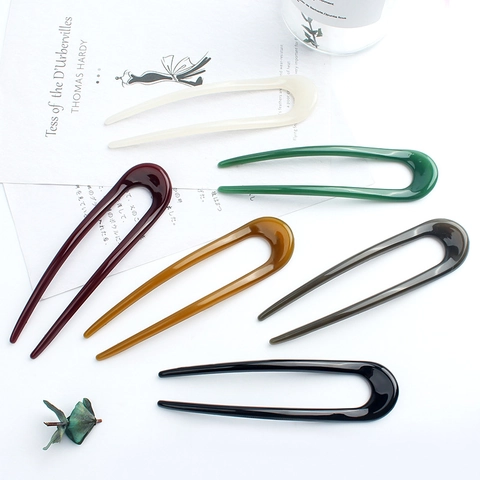 U-Shaped Hair Sticks Minimalist Plastic Resin Hair Pins French Style Chignon Forks Retro Daily Accessories For Women