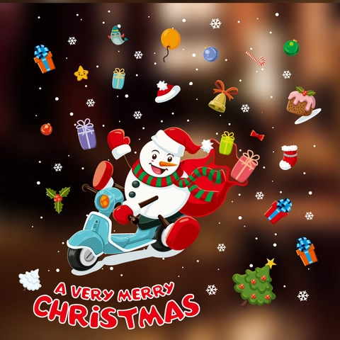 Christmas Window Clings Static PVC Sticker Removable Santa Claus Snowman Snowflake Glass Door Shop Festive Decoration