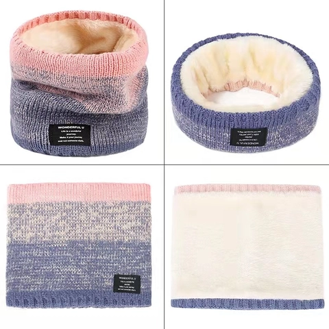 Tour de Cou en Tricot Chaud d'Hiver pour Hommes Femmes Double Couche Doublé en Polaire Épaissi Acrylique Polyester Dégradé Snood
