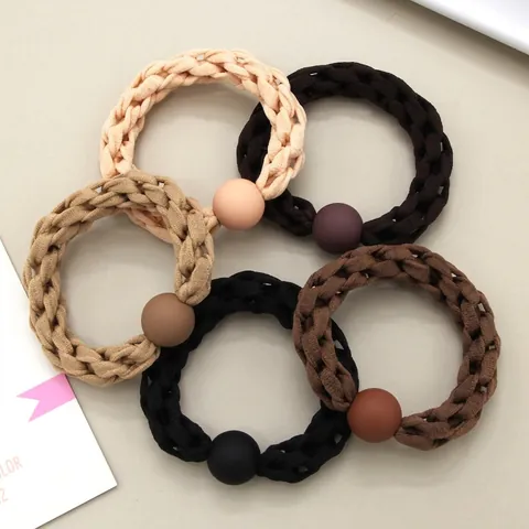 Geflochtene Haargummis Elastische Haarseile Mit Matten Rundperlen Hochdehnbare Pferdeschwanzhalter Modische Haar Accessoires