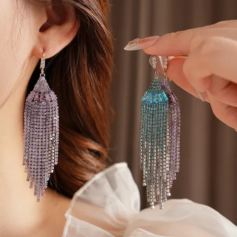 Boucles D'oreilles Bohème Éventail À Franges Avec Strass Zircon Cuivre Style Vintage Bijoux Femmes Tige En Argent Sterling 925