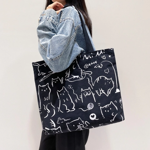 Borsa Tote In Tela Grande Capacità Da Donna Stampa Cartoon Borsa A Mano Estetica Per Studenti Borsa A Tracolla Casual