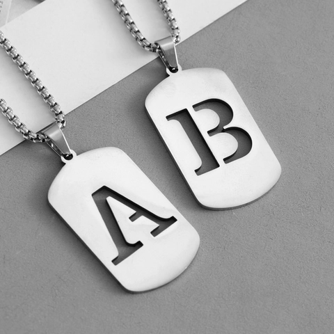 Collana Con Ciondolo In Acciaio Inossidabile Con Lettera Iniziale Alfabeto Svuotata Piastrina Rettangolare Gioielli Di Moda Unisex