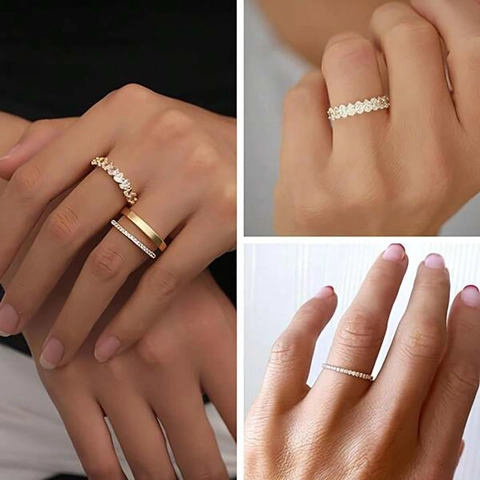 Anelli Sovrapponibili Rame Zirconia Geometrico Pera Marquise Taglio Lusso Matrimonio Banchetto Gioielli Eleganti Per Donne