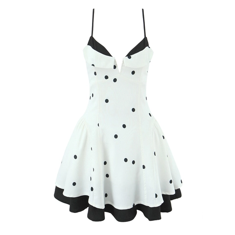 Vestido Corto De Tirantes Con Lunares Para Mujer Estilo Francés Dulce Sexy Cintura Alta Ajuste Delgado Poliéster