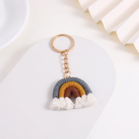Rainbow Keychain Hand Woven Cotton Rope Macrame Tassel Bohemian Style Bag Pendant Accessory For Women