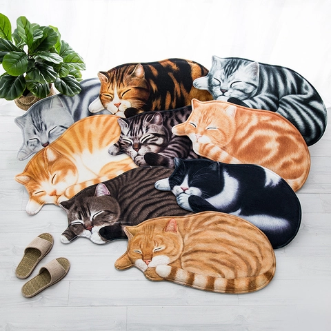 Realistic Cat Shaped Floor Mat Animal Print Rug Non-Slip Water Absorbent Decorative Carpet For Bathroom Bedroom Entrance