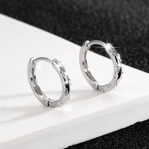 Eleganti Orecchini A Cerchio Rotondi In Argento Sterling 925 Con Zirconi Gioielli Geometrici Classici Per Donna