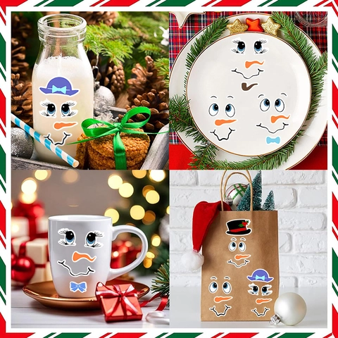 Christmas Snowman Face DIY Wall Stickers PVC Self Adhesive Refrigerator Window Decals For Xmas Festive Home Party Decoration