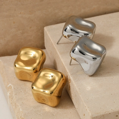 Boucles D'oreilles Cubes Irrégulières Acier Inoxydable Géométrique Texture Métal Liquide Bijoux Sculpturaux Pour Femmes