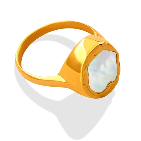 Irregulärer Geometrischer Ring 18K Vergoldeter Titanstahl Weiße Muschel Boutique Minimalistischer Retro Fingerschmuck Für Frauen