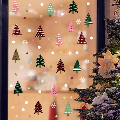 Christmas Window Stickers PVC Snowflake Christmas Tree Star Glass Wall Decals Static Cling Holiday Party Decor