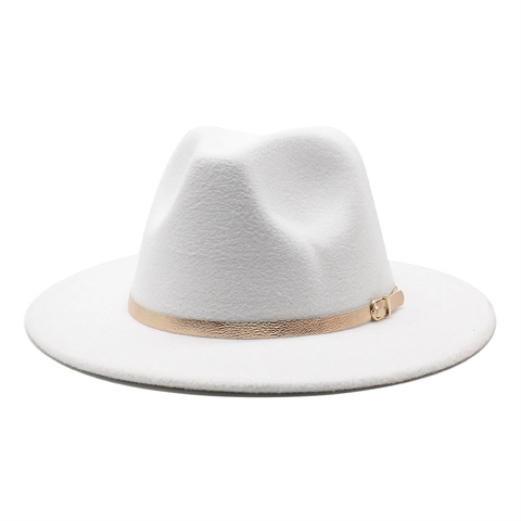 Vintage Wide Brim Fedora Hat Wool Felt Jazz Cap With Metal Buckle Belt Decoration Elegant Outdoor Accessory For Men And Women