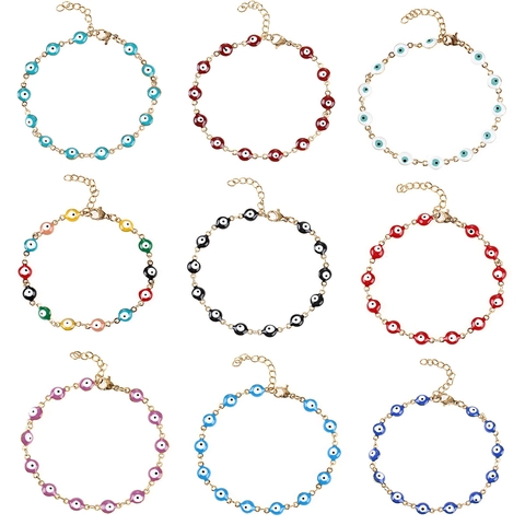 Evil Eye Bracelet Copper Enamel Colorful Beads Adjustable Bohemian Fashion Jewelry For Women