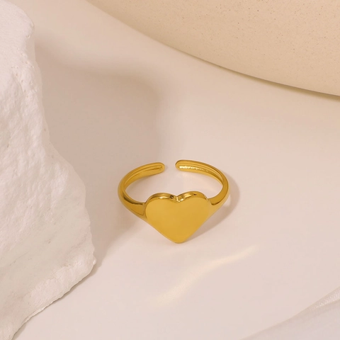 Heart Ring Polished Stainless Steel Adjustable Open Design Gold Plated Minimalist Ins Style Jewelry For Women