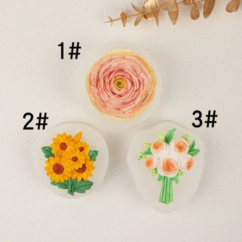3D Flower Silicone Molds For Aromatherapy Plaster Car Vent Clip Sunflower Peony Ranunculus Resin Soap Candle Making DIY Handmade Decor