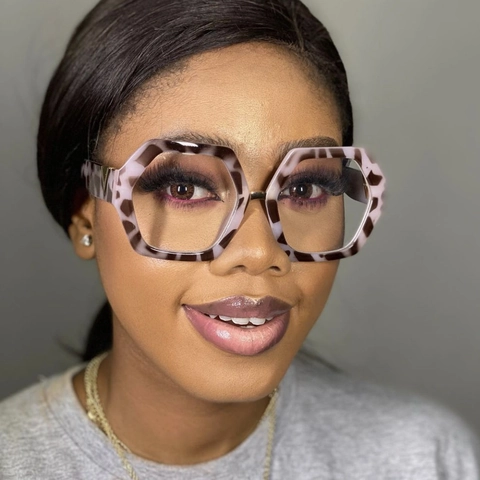 Women Hexagonal Anti Blue Light Glasses Fashion Large PC Frame Metal Decorative Optical Eyewear