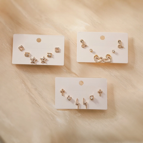 Copper Zircon Stud Earrings 18K Gold Plated Mini Geometric Heart Star Snake Fashion Jewelry Women Copper Earring Post