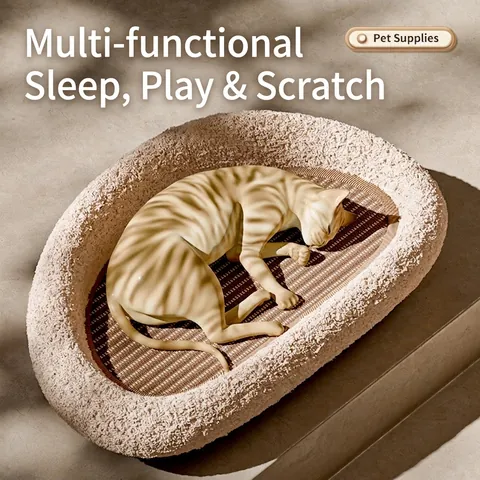 Nido Letto Per Gatti Tiragraffi In Sisal Divano Rialzato Per Animali Bordo In Peluche Morbido Velluto Teddy Resistente Ai Graffi Interno