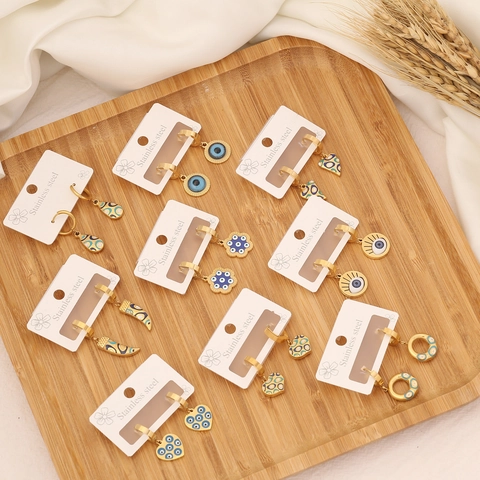 Orecchini Pendenti Cuore Malocchio Acciaio Inossidabile Smalto Geometrico Stile Boho Gioielli Colorati Per Donne Ragazze