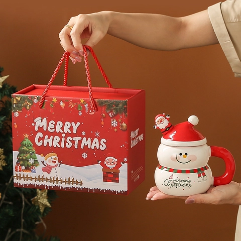 Taza De Cerámica De Navidad Con Tapa Y Cuchara Dibujos Animados Papá Noel Muñeco De Nieve Árbol Taza De Café Para Regalo De Fiesta Hogar Oficina