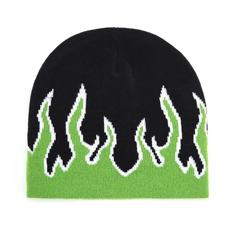 Bonnet En Tricot Jacquard Flamme Chaud Coupe Vent Hiver Acrylique Mode Streetwear Couvre Chef Unisexe