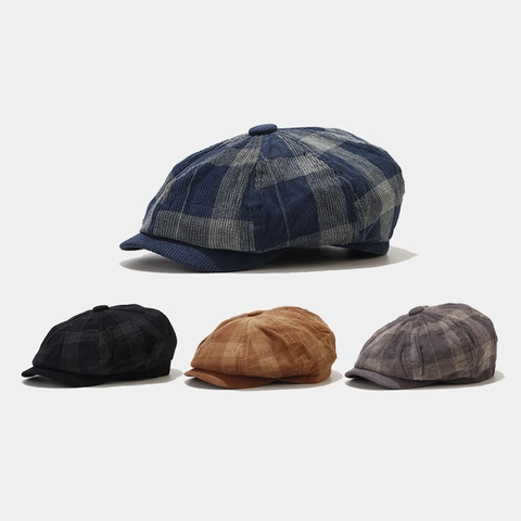 Berretto Newsboy Retrò Velluto A Coste Plaid Ottagonale Vintage Autunno Inverno Caldo All Aperto Per Uomini Donne