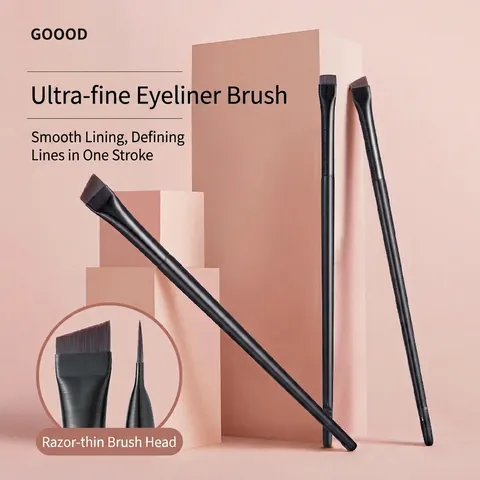 Angled Eyeliner Eyebrow Makeup Brushes Ultra Thin Blade Precise Flat Head Synthetic Fiber Wood Handle Professional