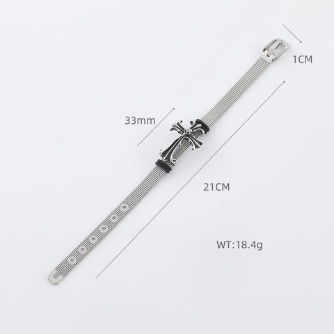 Bracciale A Maglia In Acciaio Inossidabile Con Ciondolo Croce Teschio Gotico Regolabile Gioielli Stile Punk Retro Per Uomo Donna