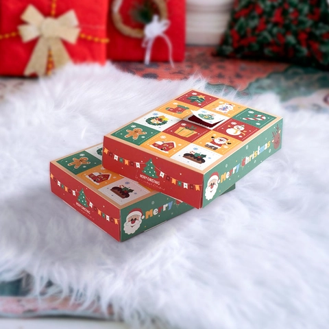 Boîte Mystère de Noël Boîte Cadeau Perforée DIY Boîte en Papier Surprise pour Fête Cadeau Emballage Calendrier de l'Avent