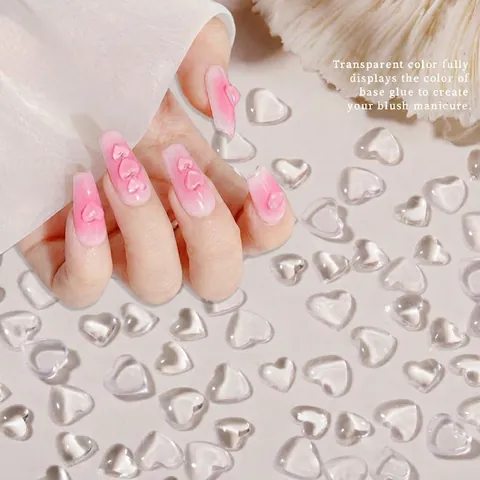 3D Heart Nail Art Charms Transparent Clear Resin Jelly Flatback Manicure Decoration DIY Design