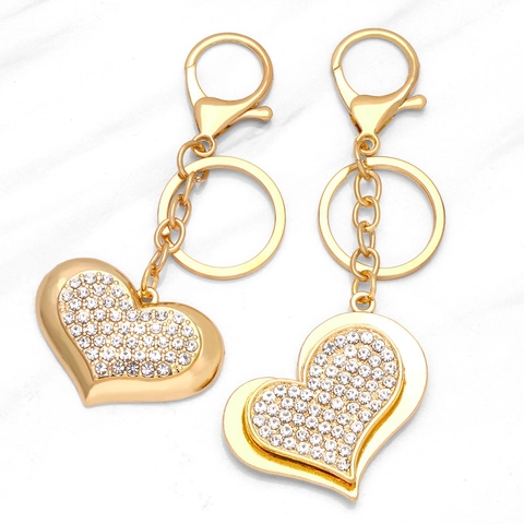 Heart Keychain Exquisite Alloy Rhinestone Sparkling Gold Plated Pendant Bag Charm Fashion Novelty Jewelry