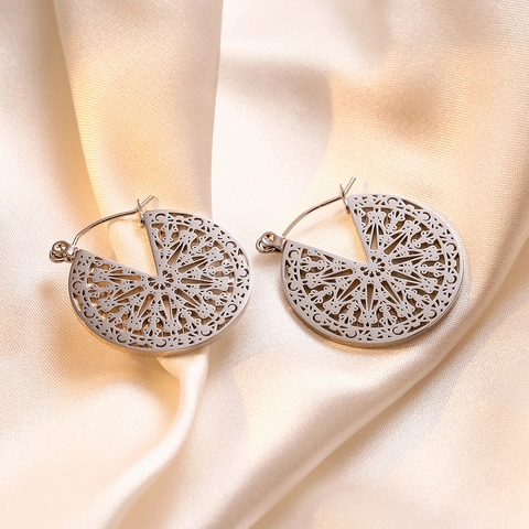 Boucles D'oreilles Créoles Rondes Évidées En Acier Inoxydable Plqué Or Bohème Géométrique Style Vintage Pour Femmes
