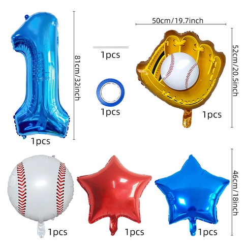 Baseball Birthday Party Balloon Aluminum Foil Blue Number Baseball Glove Star Mylar Decoration Sports Theme Celebration