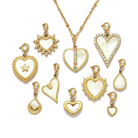 Colgantes Corazón Gota Cierre Resorte Acero Inoxidable Chapado Oro Concha Natural Nácar Accesorios Joyería DIY