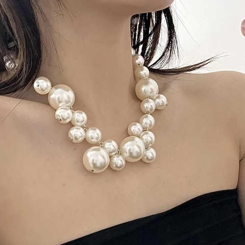 Exaggerated Faux Artificial Pearl Necklace Women French Retro Large Small Patchwork Jewelry Bohemian Elegant Banquet Accessories