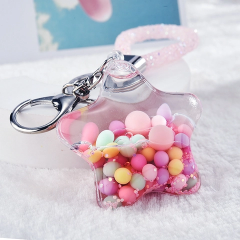 Portachiavi Liquido A Forma Di Stella In Sabbie Mobili Acrilico Trasparente Con Perline Colorate E Glitter Accessorio Borsa