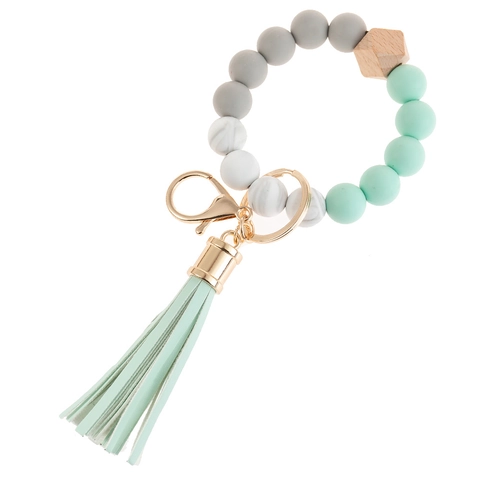 Llavero Pulsera Cuentas Silicona Cuenta Madera Borla Cuero Anillo Llave Muñeca Patrón Mármol Leopardo Accesorio De Mujer