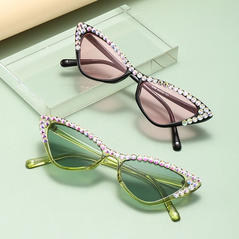 Occhiali Da Sole Occhio Di Gatto Con Strass Retro Y2K Dopamina Protezione UV400 Diamanti Luccicanti Donne