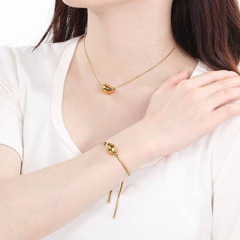 Joyas De Acero Inoxidable Chapadas En Oro De 18K Collar De Gota 3D Hueca Pulsera Ajustable De Serpiente Pendientes