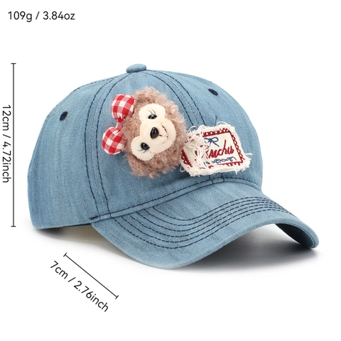 Denim Baseball Cap Cotton Hat With Plush Cartoon Animal Adjustable Sun Protection Fashion Cute Casual For Women Teens