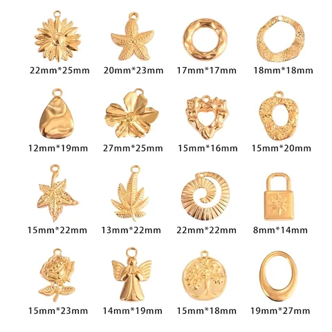 Ciondoli In Acciaio Inossidabile Fiore Foglia Angelo Cuore Albero Della Vita Placcato Oro Produzione Gioielli Accessori DIY