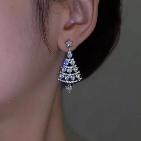 Christmas Tree Dangle Drop Earrings Alloy Rhinestone Zircon With 925 Sterling Silver Earring Post Festive Women Jewelry