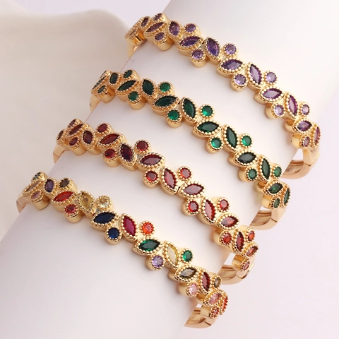 Marquise Cubic Zirconia Bracelet For Women Copper 18K Gold Plated Elegant Geometric Bangle Hand Jewelry Luxury Accessory