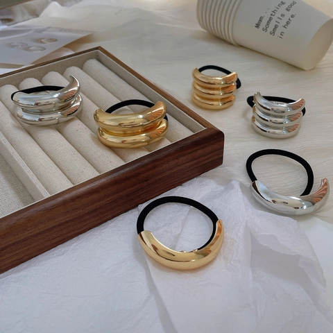 Metal Hair Ties Alloy Geometric Bow Knot Elastic Hair Bands Minimalist Cold Style Ponytail Holders For Women Girls