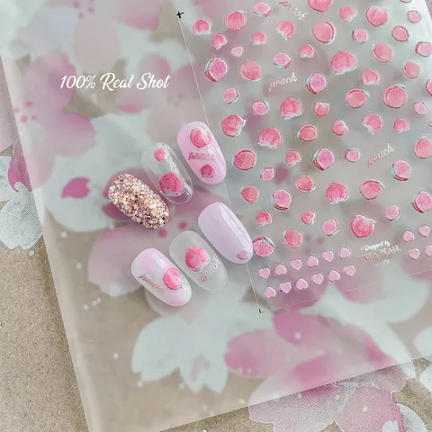 Autocollants Nail Art En Relief Motif Pêche Cerise Fruit Décoration Manucure DIY Auto-Adhésive Pour Femmes Filles