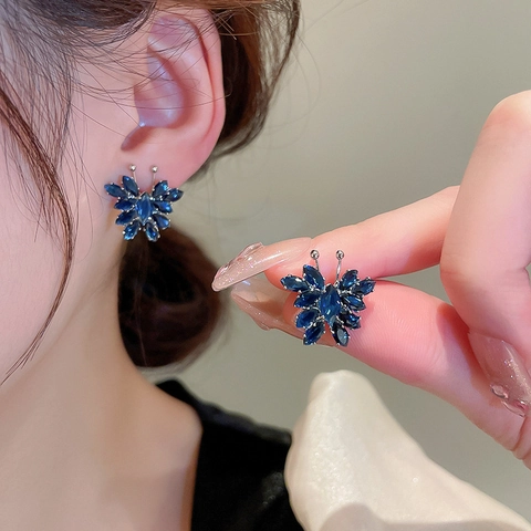 Orecchini A Lobo A Farfalla Con Zircone Blu Gioielli In Rame E Perno In Argento Sterling 925 Per Donne Ragazze