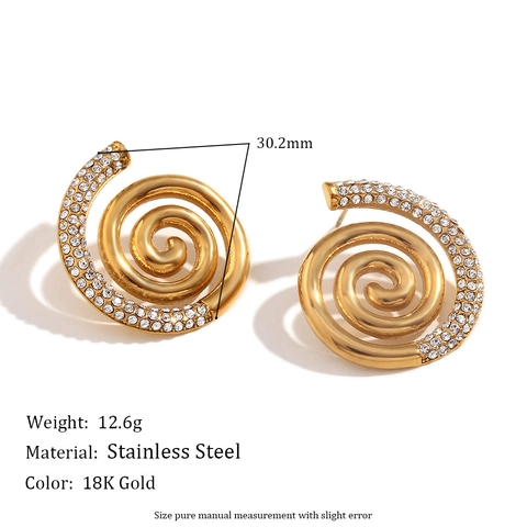 Vintage 18K Gold Plated Stainless Steel Stud Earrings For Women With Zircon Conch Shell Sailboat Flower Geometric Design